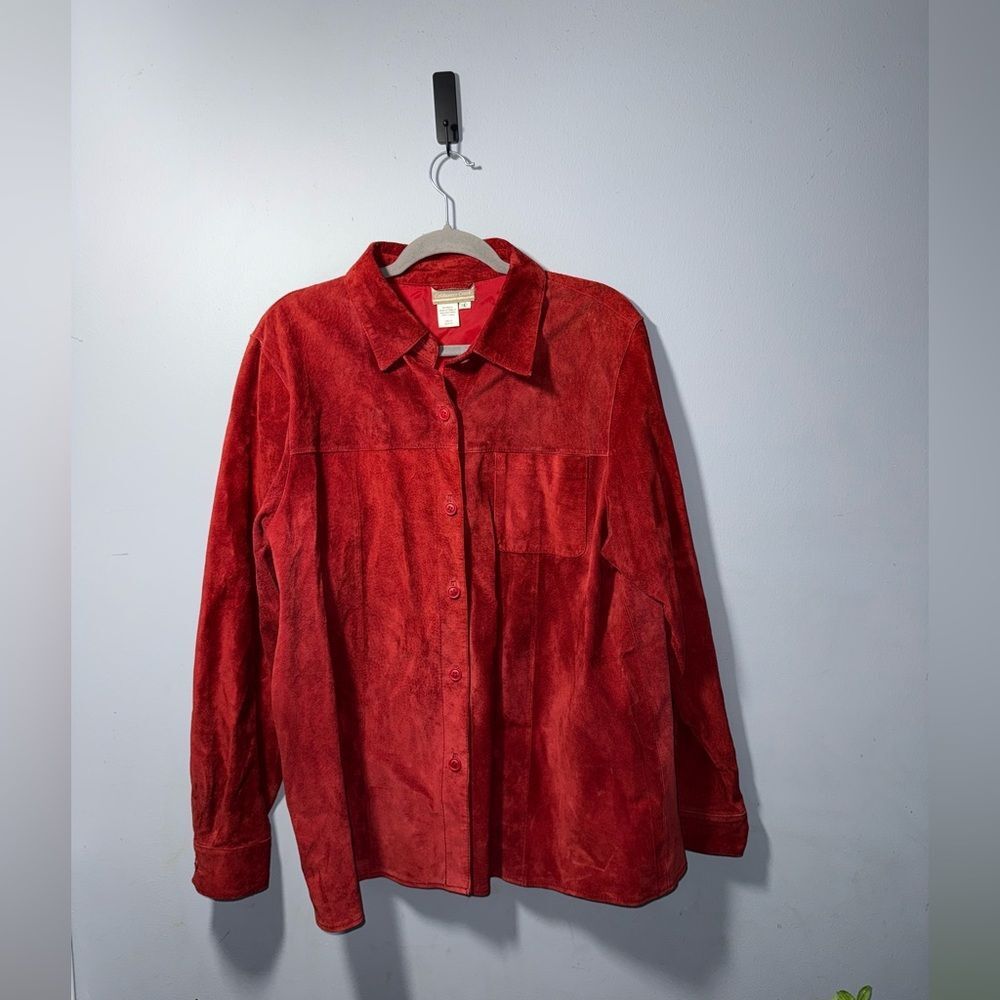 Coldwater Creek Women’s Snap 100% Leather Suede Button Down Jacket Size L EUC